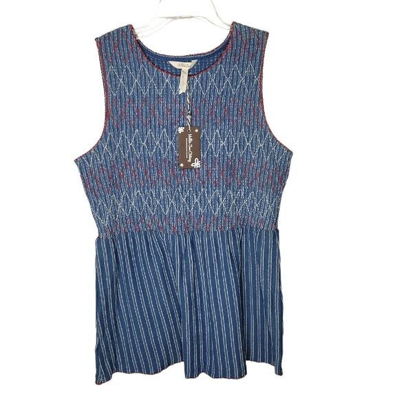 NWT Matilda Jane Enchanted Garden Blue Roxie Striped Smocked Tank top Size Med - Picture 1 of 7